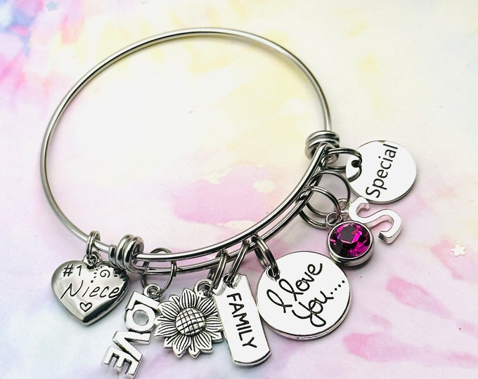 Birthday Gift for Niece, Niece Birthday, Sweet Niece Charm Bracelet, Aunt to Niece Jewelry, Personalized Gift, Custom Jewelry, Gift for Her