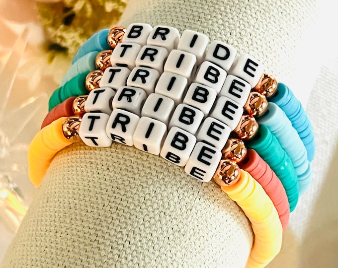 Tribe Stackable Beaded Bracelets | Womens Layered Name Bracelets | Bridesmaid Gifts | Bridal Party Bracelets | Tribe Gifts | Rose Gold Beads