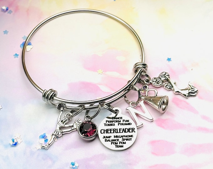 Cheerleader Charm Bracelet, Christmas Gift for Girl, Teenage Girl Gift for Birthday, Sports Jewelry, Daughter Gift Idea, Personalized Gift