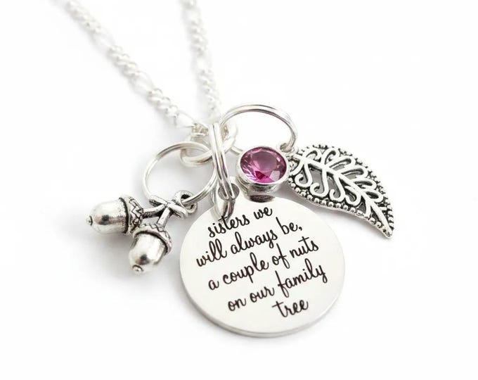 Personalized Sister Necklace: Birthstone Initial Stainless Steel Charm