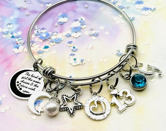 Girls Celestial Jewelry, Handmade Birthday Gift, Handmade Jewelry, Initial Bracelet, Gift for Her, Stars and Moon Jewelry, Unique Gift