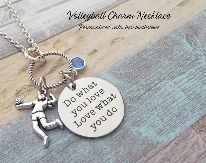 Volleyball Necklace, Personalized Gift, Gift for Girl, Gift for Her, Sports Jewelry, Birthstone Necklace, Coach Gift, Custom Jewelry, Custom