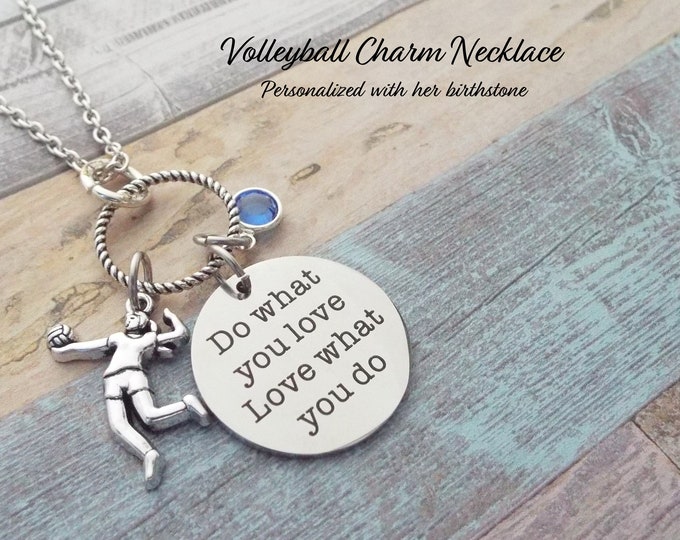 Volleyball Necklace, Personalized Gift, Gift for Girl, Gift for Her, Sports Jewelry, Birthstone Necklace, Coach Gift, Custom Jewelry, Custom