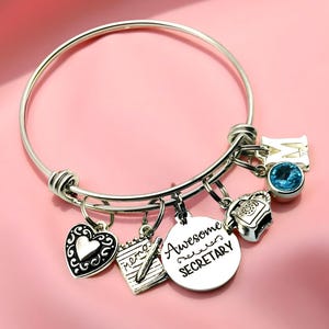 Secretary Gift: Personalized Charm Bangle Bracelet, Employee Appreciation
