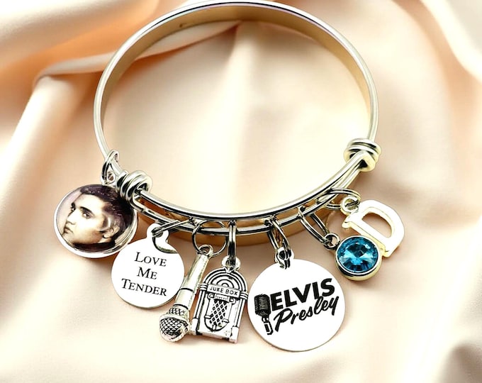 Elvis Presley Charm Bracelet: Personalized Initial & Birthstone Jewelry