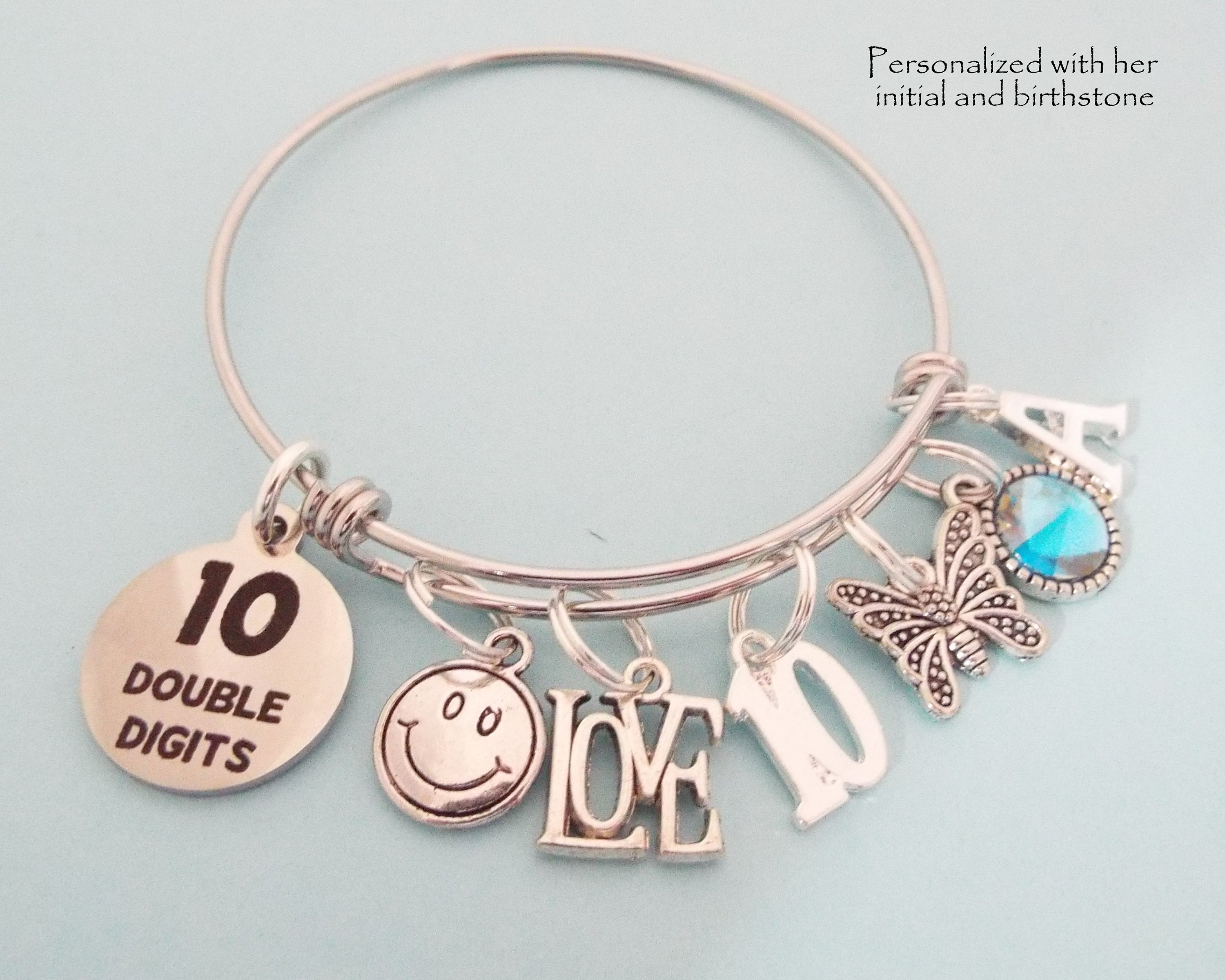 Girl's 10th Birthday Gift, 10th Birthday Charm Bracelet