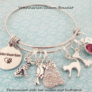 Personalized Veterinarian Bracelet, Graduation Charm Bracelet, Thank You Gift for Veterinarian, Gift for Her, Vet Gift, Custom Jewelry