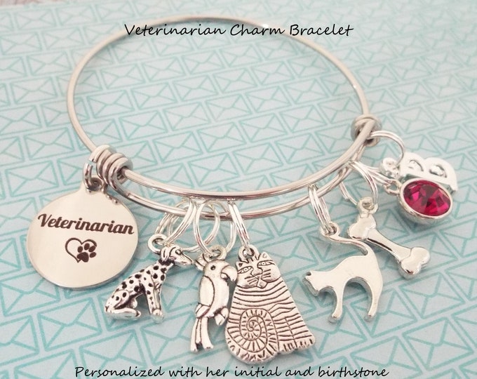 Personalized Veterinarian Bracelet, Graduation Charm Bracelet, Thank You Gift for Veterinarian, Gift for Her, Vet Gift, Custom Jewelry