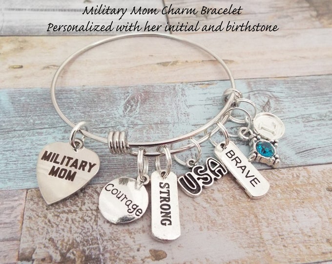 Military Mom Bracelet Army Navy Marines Charm Bracelet Patriotic Gift NEW Military Mom Bracelet Army Navy Marines Charm Bracelet Patriotic Gift NEW