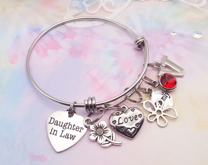 Daughter in Law Gift, Personalized Gift, Wedding Jewelry, Daughter in Law Charm Bracelet, Custom Jewelry, Gift for Her, Silver Bracelet