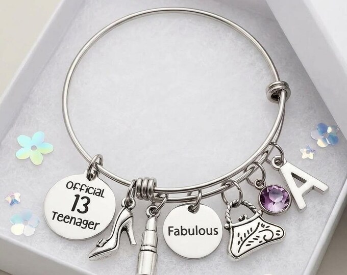 Official Teenager 13th Birthday Bracelet, Personalized Girl Bangle