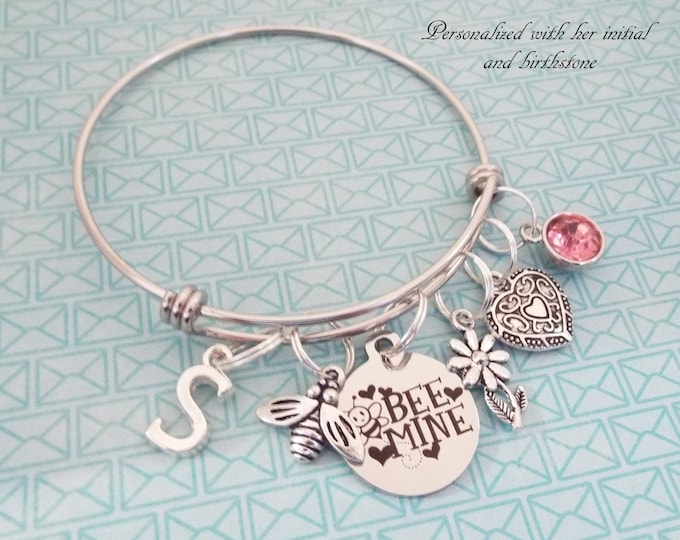 Personalized Valentine's Gift Charm Bracelet, Valentine Kids Girl, Children's Valentine Day Gift, Gift for Her, Birthstone Jewelry,