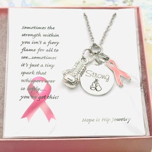 Pink Ribbon Charm Necklace: Breast Cancer Survivor Gift