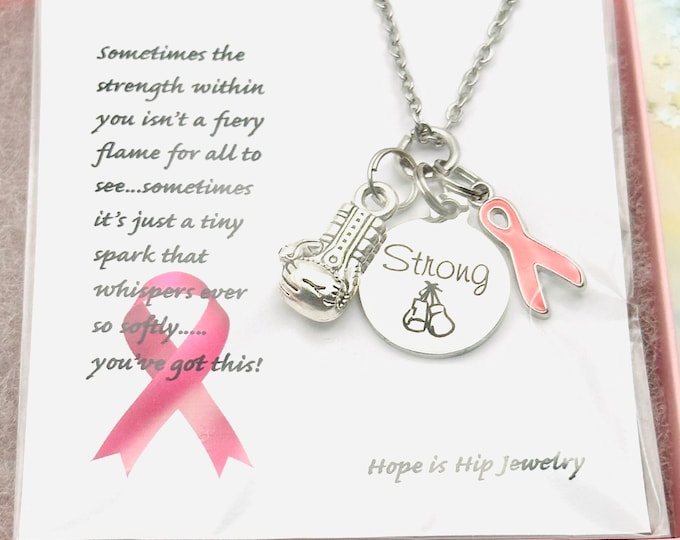 Breast Cancer Pink Ribbon Charm Necklace, Cancer Survivor Jewelry, Gift Necklace for Woman With Breast Cancer, Survivor Necklace Gift