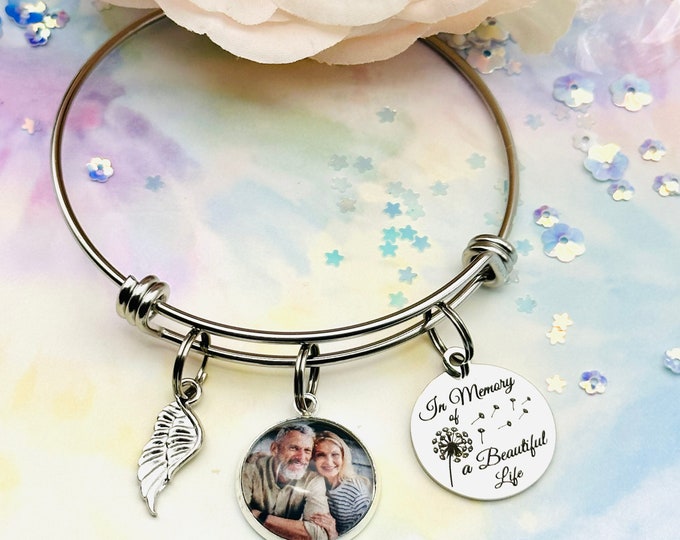 In Loving Memory Charm Bracelet, Sympathy Gift for Her, Memorial Custom Photo Gift, Unique Loss of Loved One Gift, Handmade Charm Bracelet