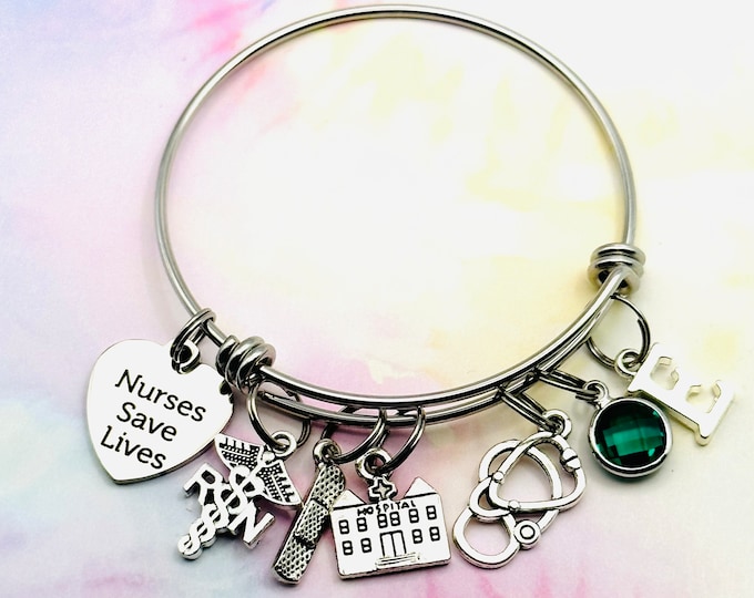 Graduation Gift for Nurse, RN Graduate Charm Bracelet, Personalized Gift, Initial Bracelet, Woman's Graduation Gift Idea, Gift for Her