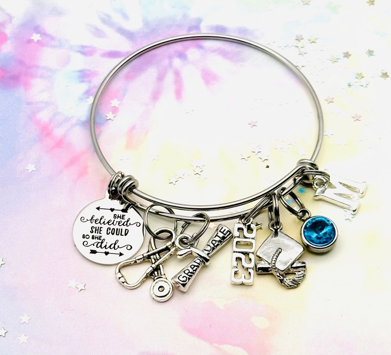 Nurse Graduation Gift, 2023 Nursing School Graduation Charm Bracelet, College Graduate Bracelet, Personalized Gift for Her, Handmade Jewelry image 2