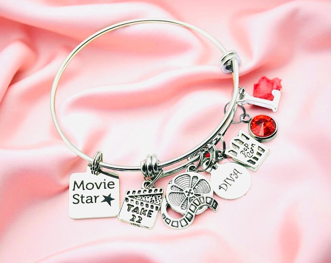 Personalized Actress Charm Bracelet: Initial & Birthstone, Theater Gift