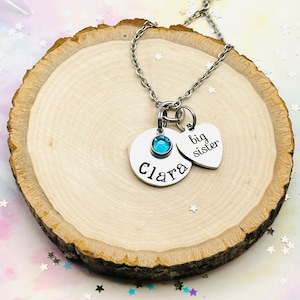 Große Schwester Halskette, Schwester Geschenk, Namenskette, Handgestempelter Schmuck, personalisiertes Geschenk, Geburtsstein Schmuck, Geschenk für Sie