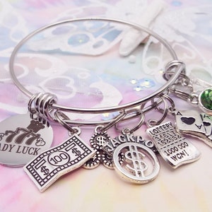 Casino Charm Bracelet: Lucky Gambler Stainless Steel Bangle