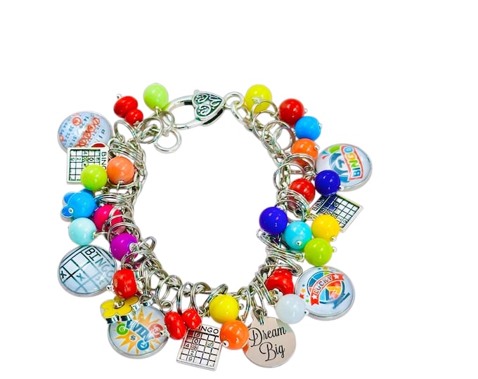 Bingo Charm Bracelet, Lucky Charms, Gift for Her, Colorful Bead Bracelet, Personalized Jewelry, Good Luck, Birthday Gift, Bingo Player