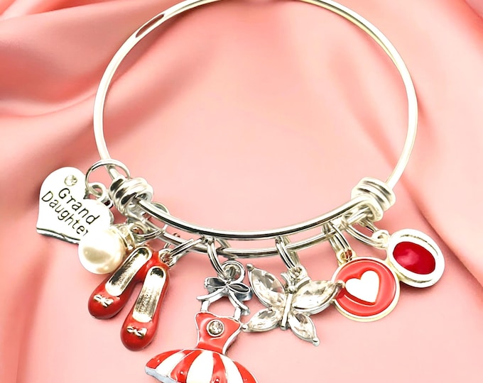 Ballerina Charm Bracelet: Personalized Initial, Granddaughter Gift