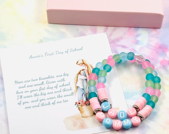 Mommy and Me, First Day of School, Name Bracelet, Back to School Gift for Her, Mom to Daughter Jewelry, Kindergarten, Kid Gift, Personalized
