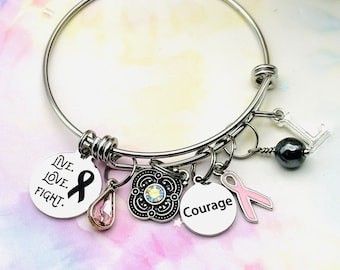 Pink Ribbon Survivor Gift, Breast Cancer Survivor Charm Bracelet, Personalized Gift, Custom Jewelry, Gift for Her, Women's Jewelry