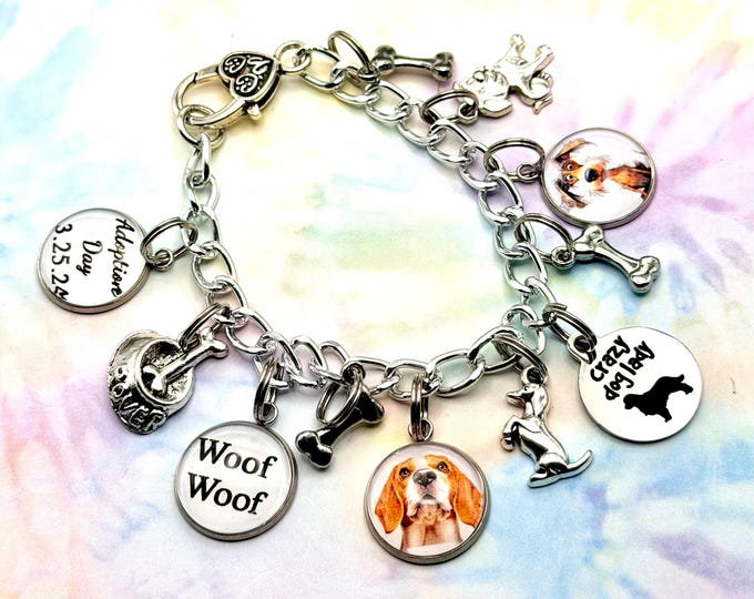 Custom Dog Photo Adoption Day Bracelet Gift, Personalized Pet Gotcha Day Jewelry