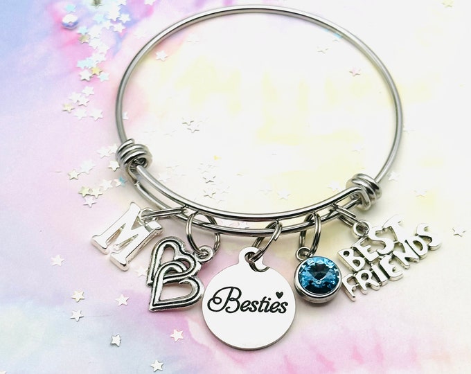 Best Friend Gift, Bestie Charm Bracelet, Personalized Gift, Handmade Jewelry, Initial Bracelet, Birthstone Jewelry, Minimalist Gift for Her