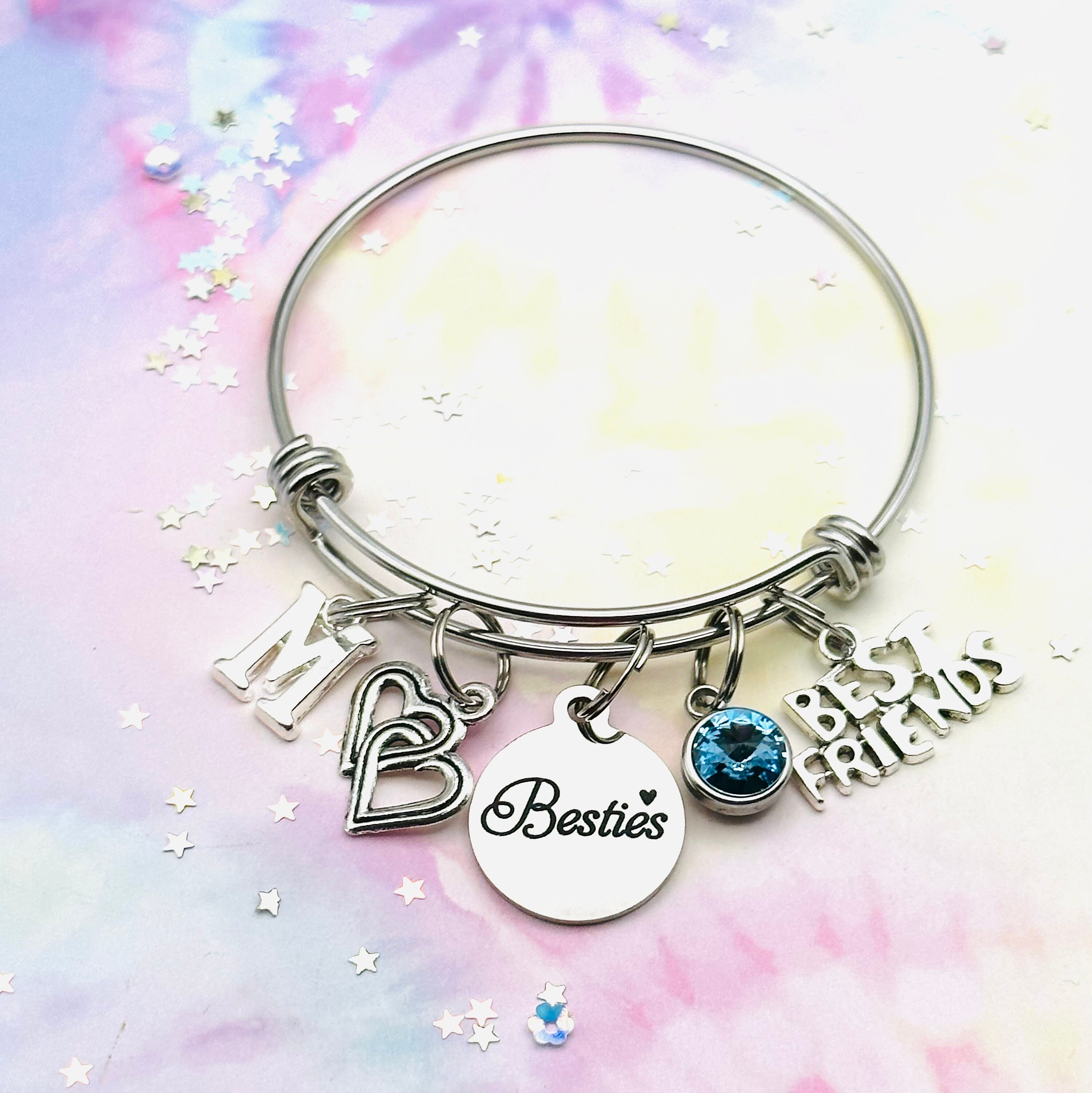 Best Friend Gift, Bestie Birthday Charm Bracelet, Birthstone Jewelry,  Customized Gift, Personalized Gift for Women, Gift for Her, BFF