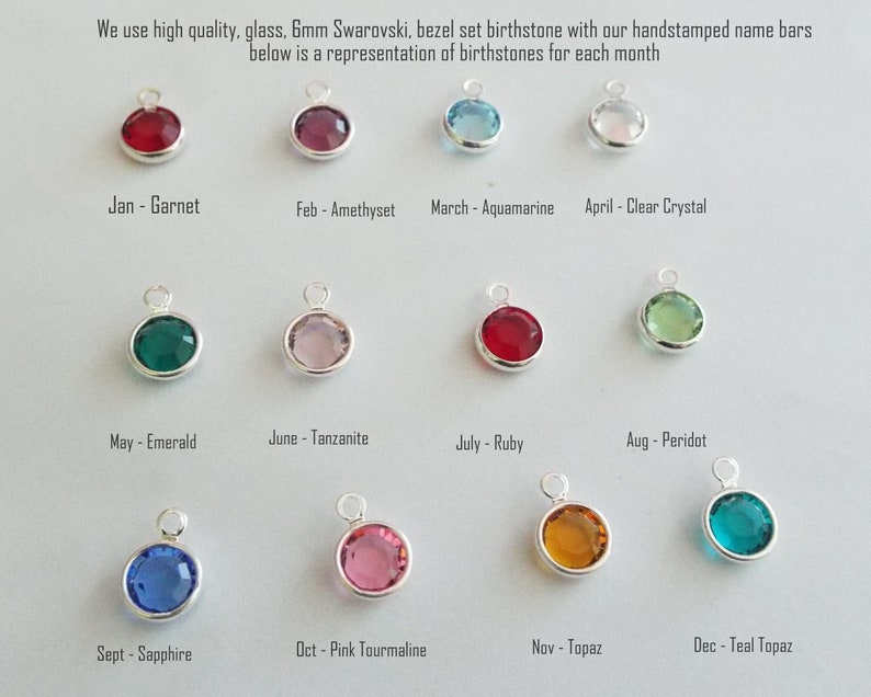 Hand Stamped Name Bar Necklace: Teen Girl Gift with Swarovski Birthstone image 3