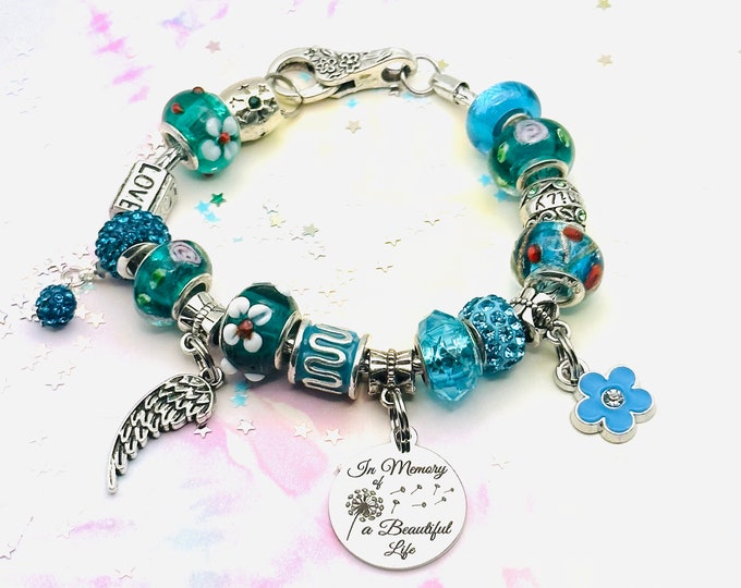 Memorial Gift Charm Bracelet, Sorry for Your Loss Gift, Beaded Sympathy Charm Bracelet, Remembrance Gift for Loss of Mother, Loss of Father