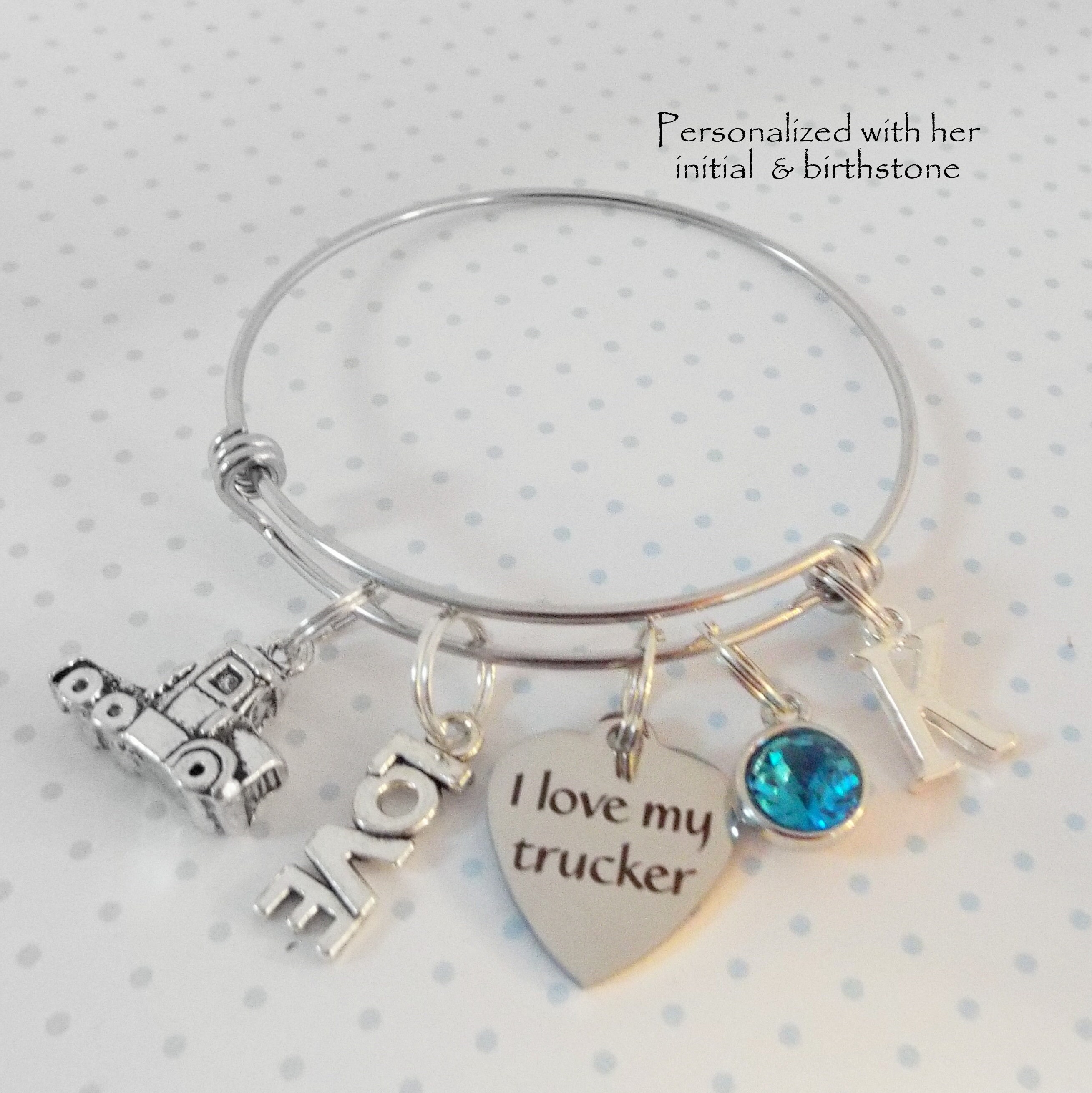 I Love My Trucker Charm Bracelet, Birthday Gift for Her, Personalized