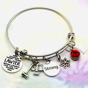Lawyer Graduation Charm Bracelet: Personalized Attorney Gift with Swarovski Birthstone