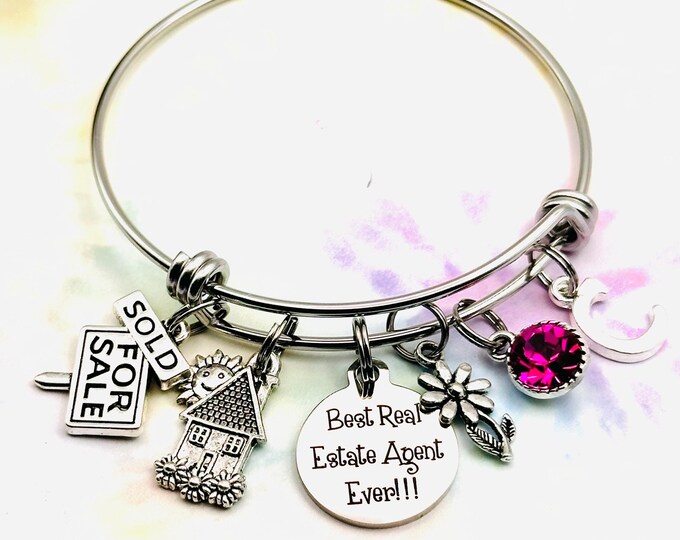 Real Estate Agent Gift Charm Bracelet, Thank You Gift for Her, Top Seller Congratulations, Real Estate Graduation Gift, Personalized Gift
