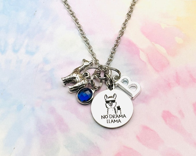Personalized Llama Charm Necklace, Girl's Birthday Gift, Birthday for Her, Personalized Birthday, Custom Jewelry, Daughter or Niece Gift