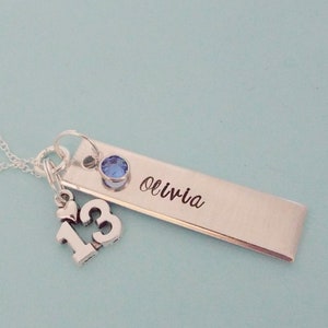 Hand Stamped Name Bar Necklace: Teen Girl Gift with Swarovski Birthstone image 2
