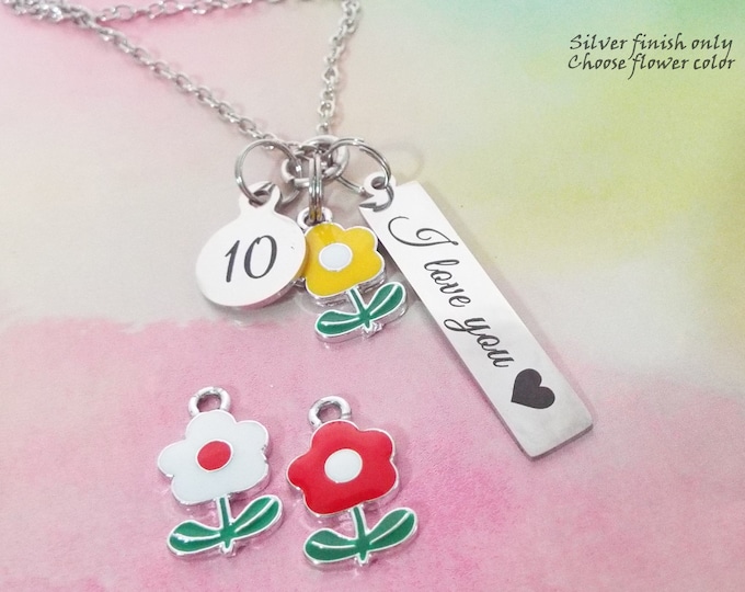 Handmade Necklace, Pendant Necklace, Personalized Jewelry, Birthday Gift for Her, Personalized Gift, 10th Birthday, Flower Charms, Custom