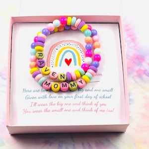 First Day of School Gift, Mommy and Me Bracelets, Personalized Name Beaded Bracelets, Back to School Gift Jewelry, Kindergarten, First Grade