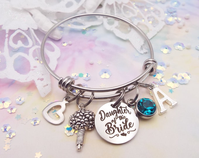 Gift for Bride's Daughter, Bridal Party Gift Ideas, Wedding Jewelry, Wedding Gift, Personalized Charm Bracelet, Mother to Daughter Wedding