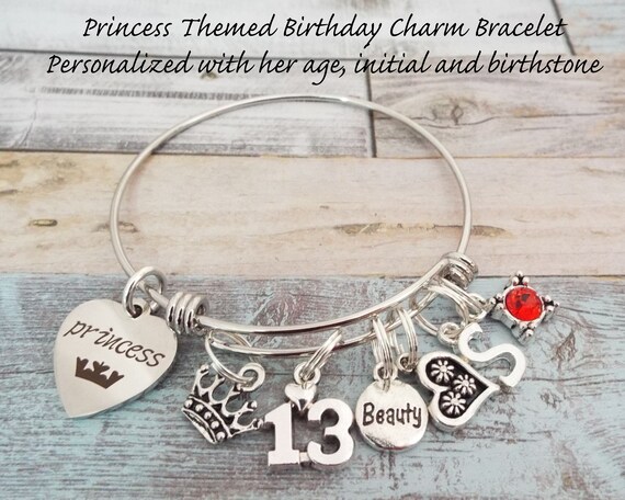 Gift for Her, Handmade Jewelry, Birthday Gift, Personalized Jewelry, Charm  Bracelet, Personalized Gift, 13th Birthday, Initial Bracelet