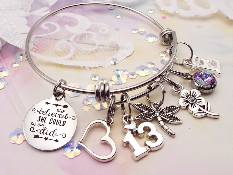 13th Birthday Girl, Teen Girl Gift, Charm Bracelet for Girl's Birthday, Personalized Gift, Handmade Jewelry, Gift for Her, Initial Bracelet image 3