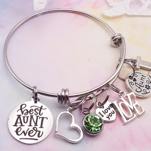 Personalized Gift for Aunt Charm Bracelet, Custom Birthday Aunt Gift, Custom Gift, Niece to Aunt Handmade Gift, Handcrafted Jewelry for Aunt