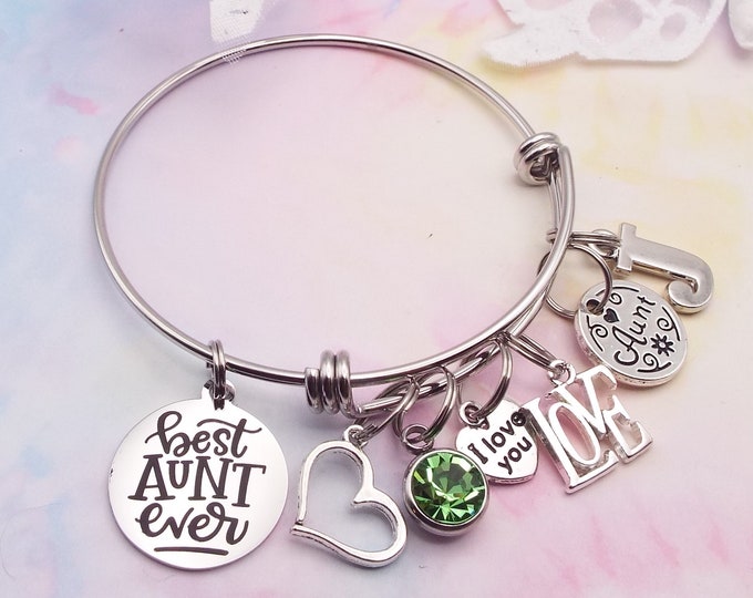 Personalized Gift for Aunt Charm Bracelet, Custom Birthday Aunt Gift, Custom Gift, Niece to Aunt Handmade Gift, Handcrafted Jewelry for Aunt