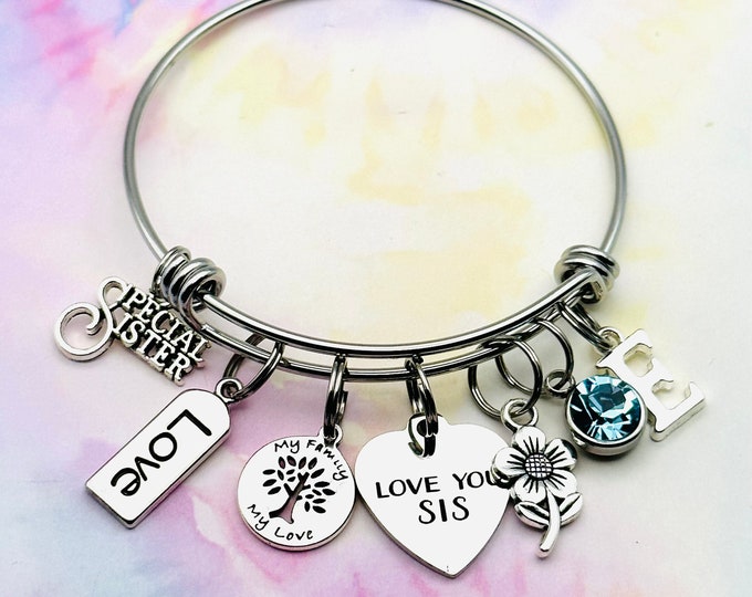 Gift for Sister, Sister Charm Bracelet, Sister Birthday Gift, Wedding Gifts for Brides Sister, Personalized Jewelry, Personalized Gift