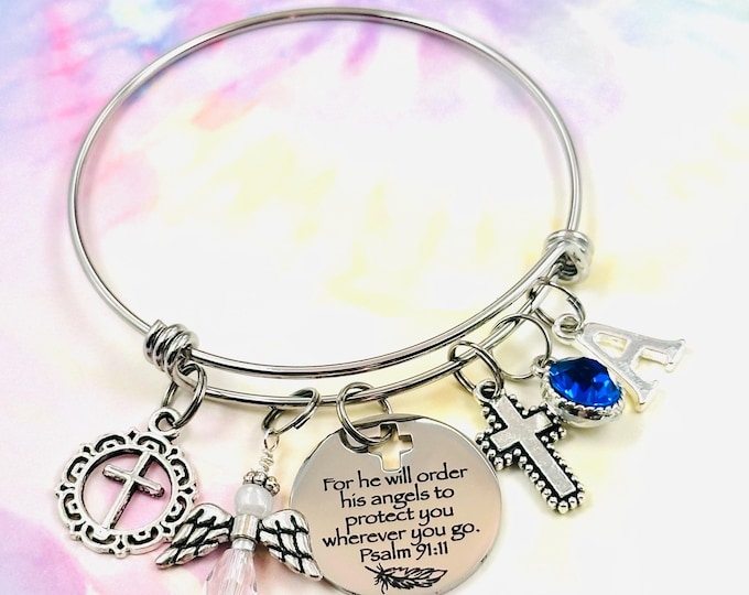 Bible Verse Psalm 91 Charm Bracelet, Easter Gift, Mother's Day Gift, Handmade Faith Jewelry, Personalized Handmade Gift for Her, Daughter