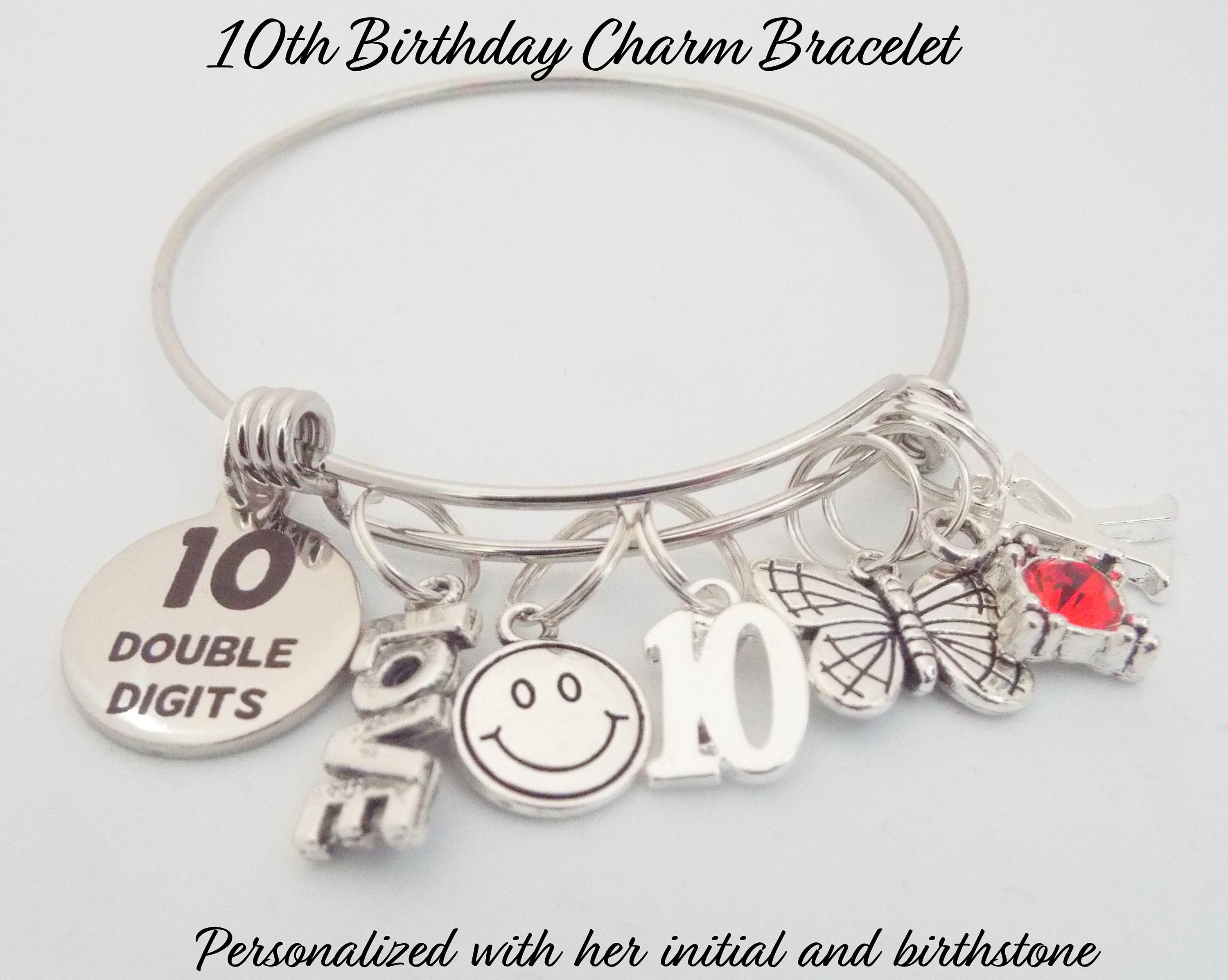 10th Birthday Girl, 10 Year Old Birthday Charm Bracelet, Girls Birthday