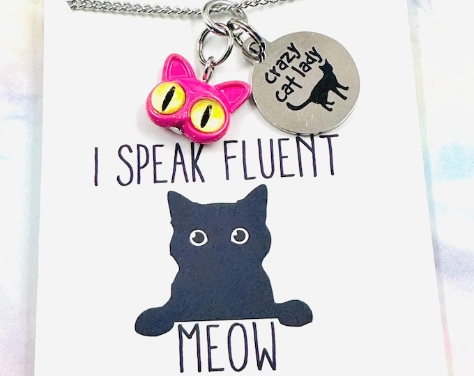 Crazy Cat Lady Necklace, Pet Lover Silver Jewelry, Engraved Animal Necklace, Cat Mom Pendant