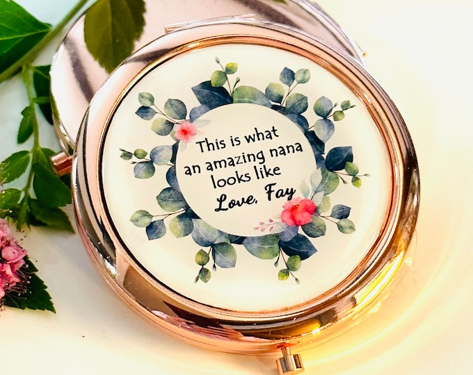 Personalized Gift for Grandmother, Grandma or Nana Gift from Grandchild, Rose Gold Purse Mirror, Handmade Wedding Favors, From Grandchild